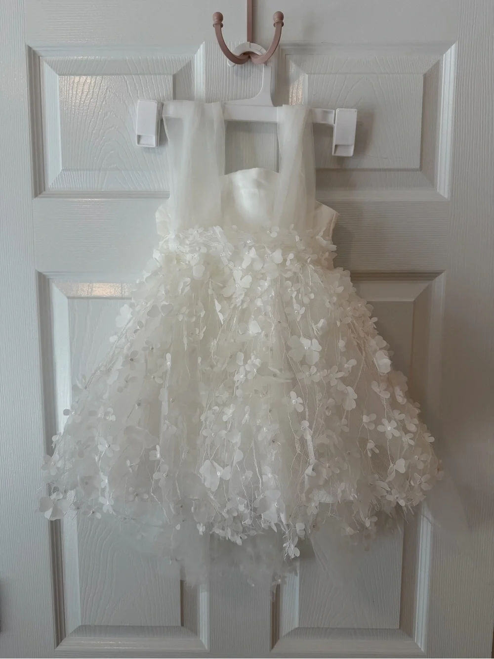 Girls White Floral Tulle Flower Girl Dress